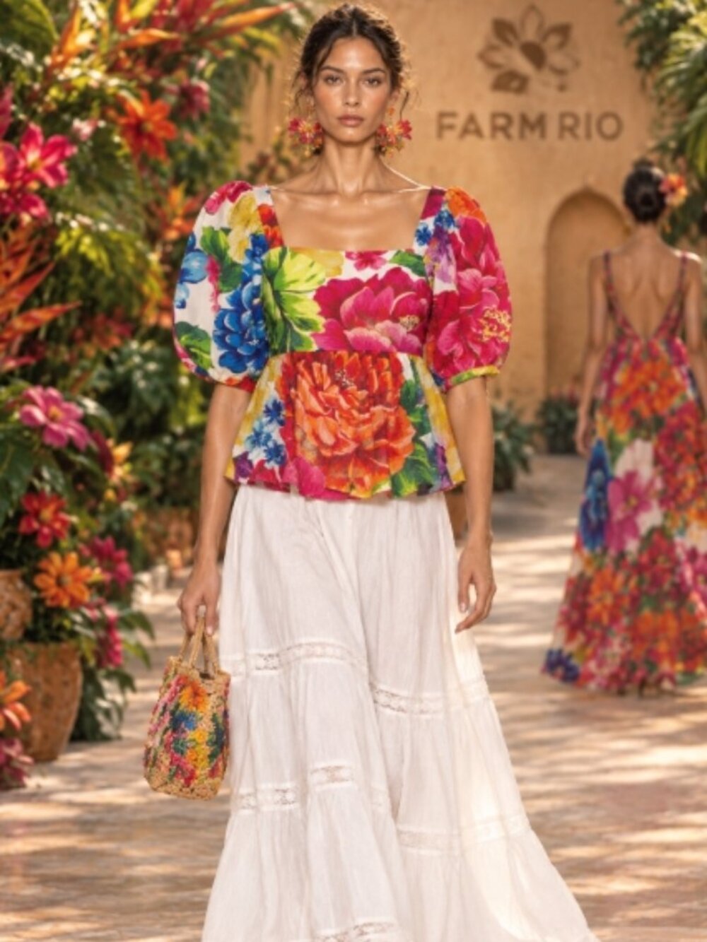 NWOT Farm Rio Rainbow Chita Floral Top Empire-Waist Blouse Smocked Back XS $145